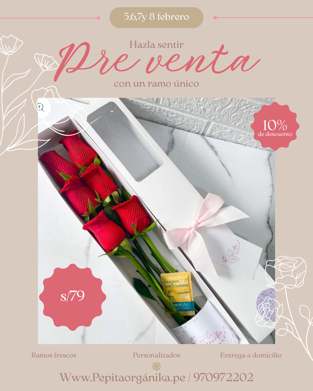 Caja de 6 rosas